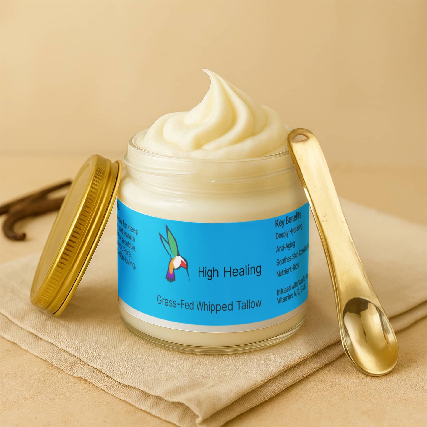 High Healing Whipped Grass-Fed Tallow Balm with Vanilla Bean